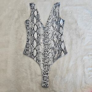 Zara Snakeskin Print Bodysuit in Black and White Animal Print One Piece Sexy